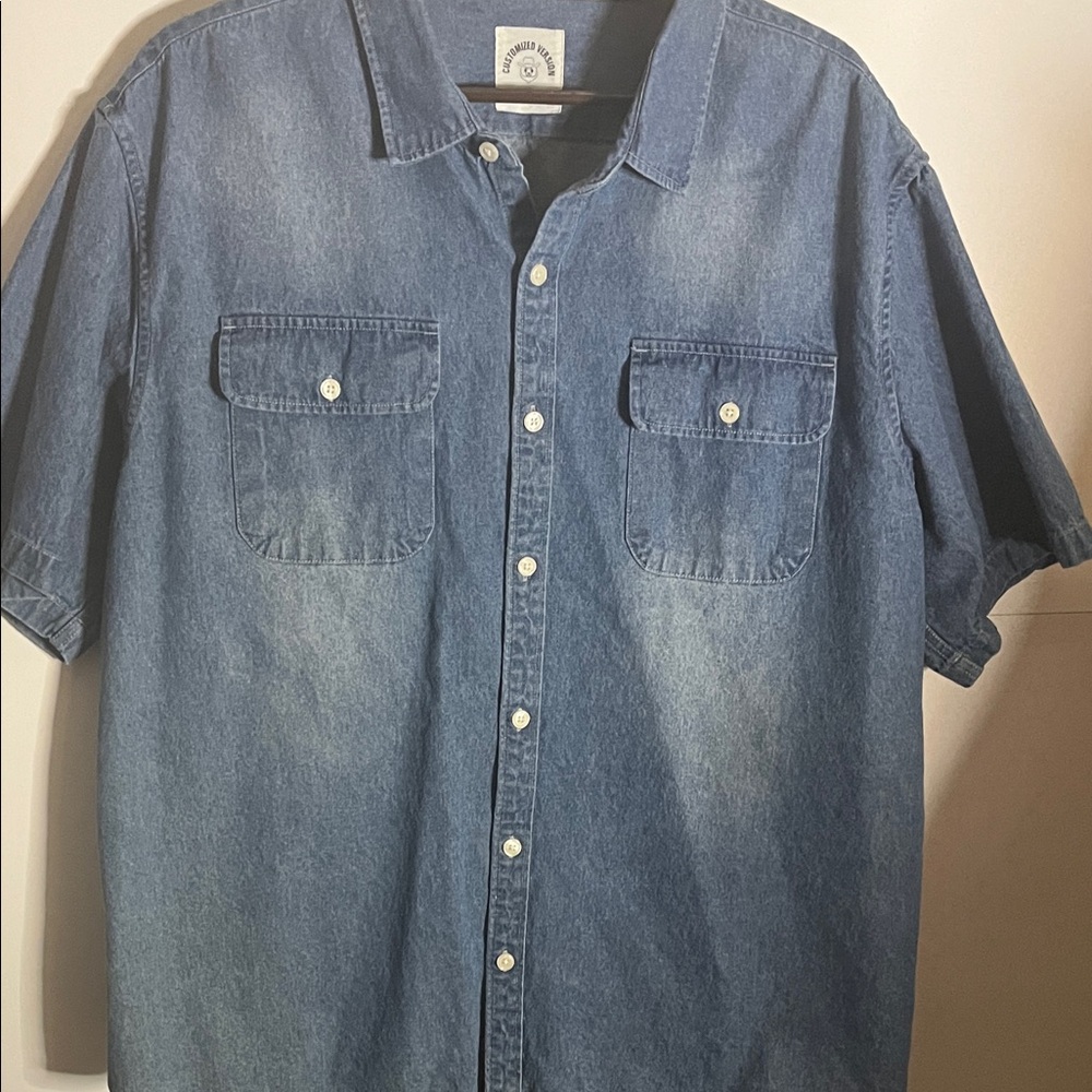 😄Men's Blue Denim Shirt sort sleeve 2X Dubinik